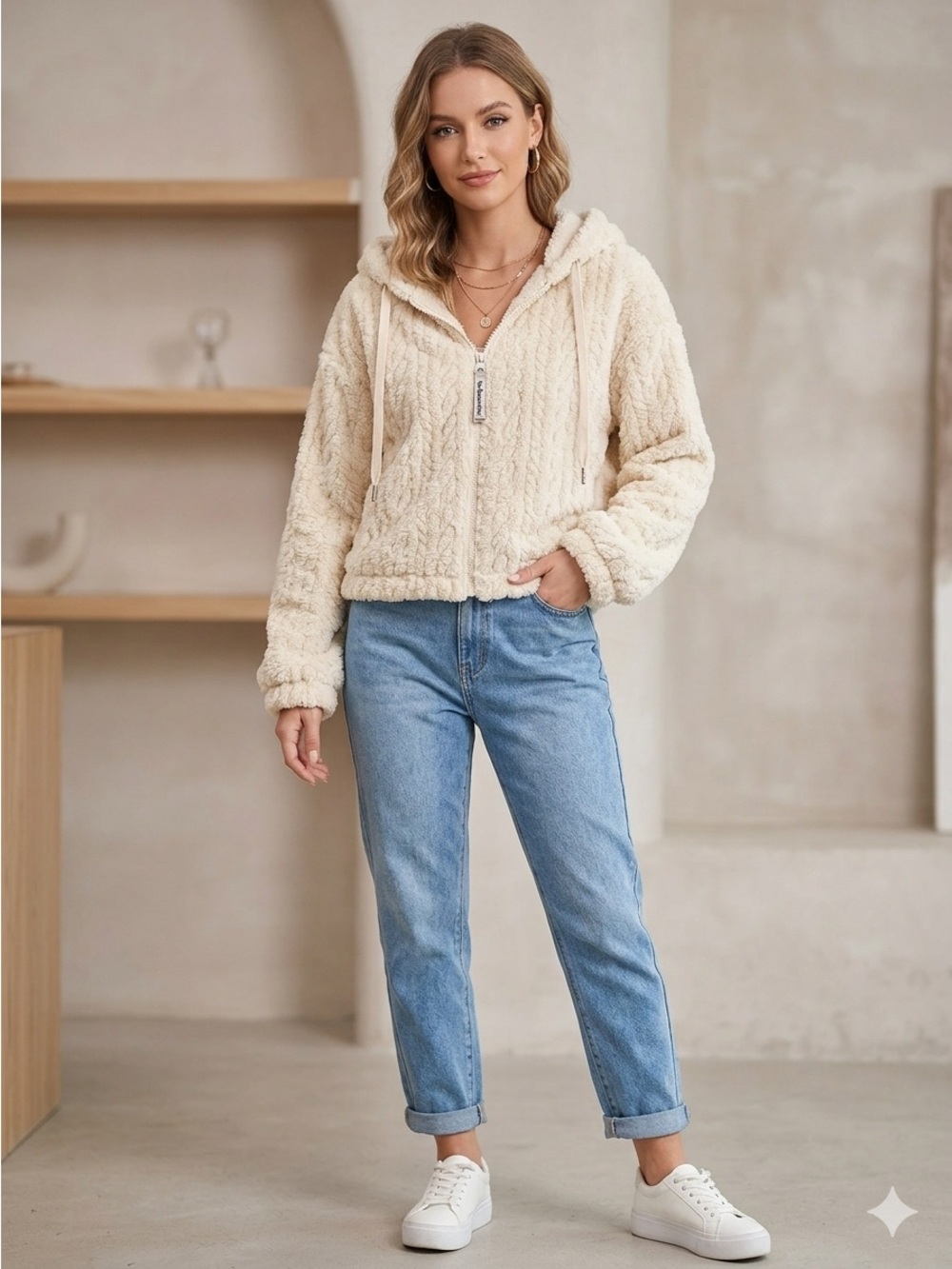No Boundaries Cream Hooded Jacket for women